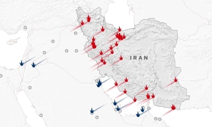 Các địa điểm bị tập kích trong xung đột ở Trung Đông. Bấm vào ảnh để xem chi tiết