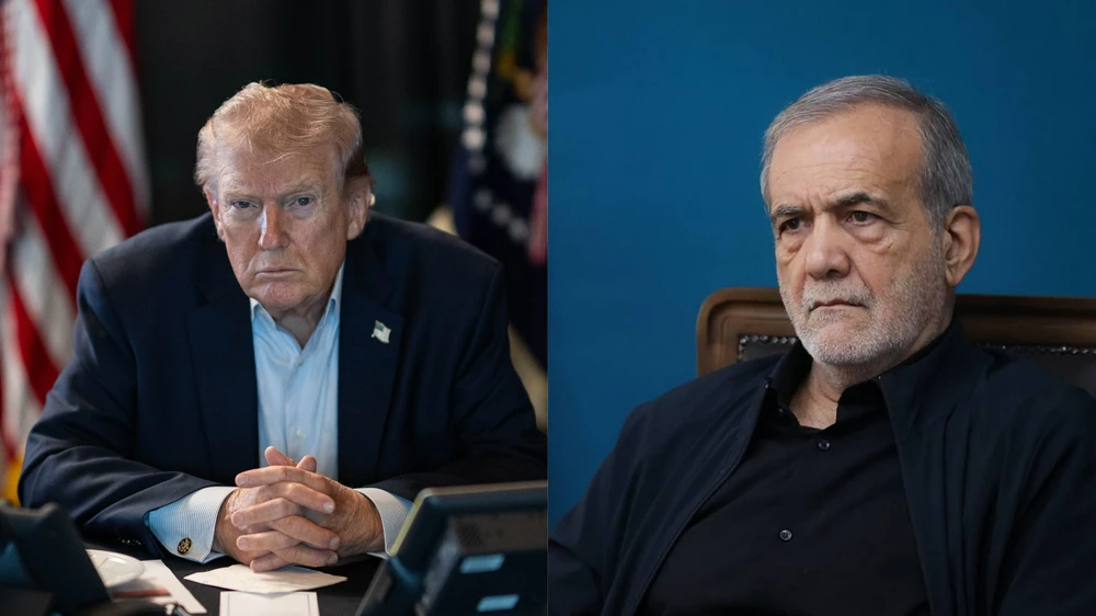 Tổng thống Mỹ Donald Trump (trái) và Tổng thống Iran Masoud Pezeshkian. Ảnh: WHITE HOUSE/IRAN INTERNATIONAL ke-hoach-hoa-binh-my-iran-moi-ben-dang-muon-gi.png