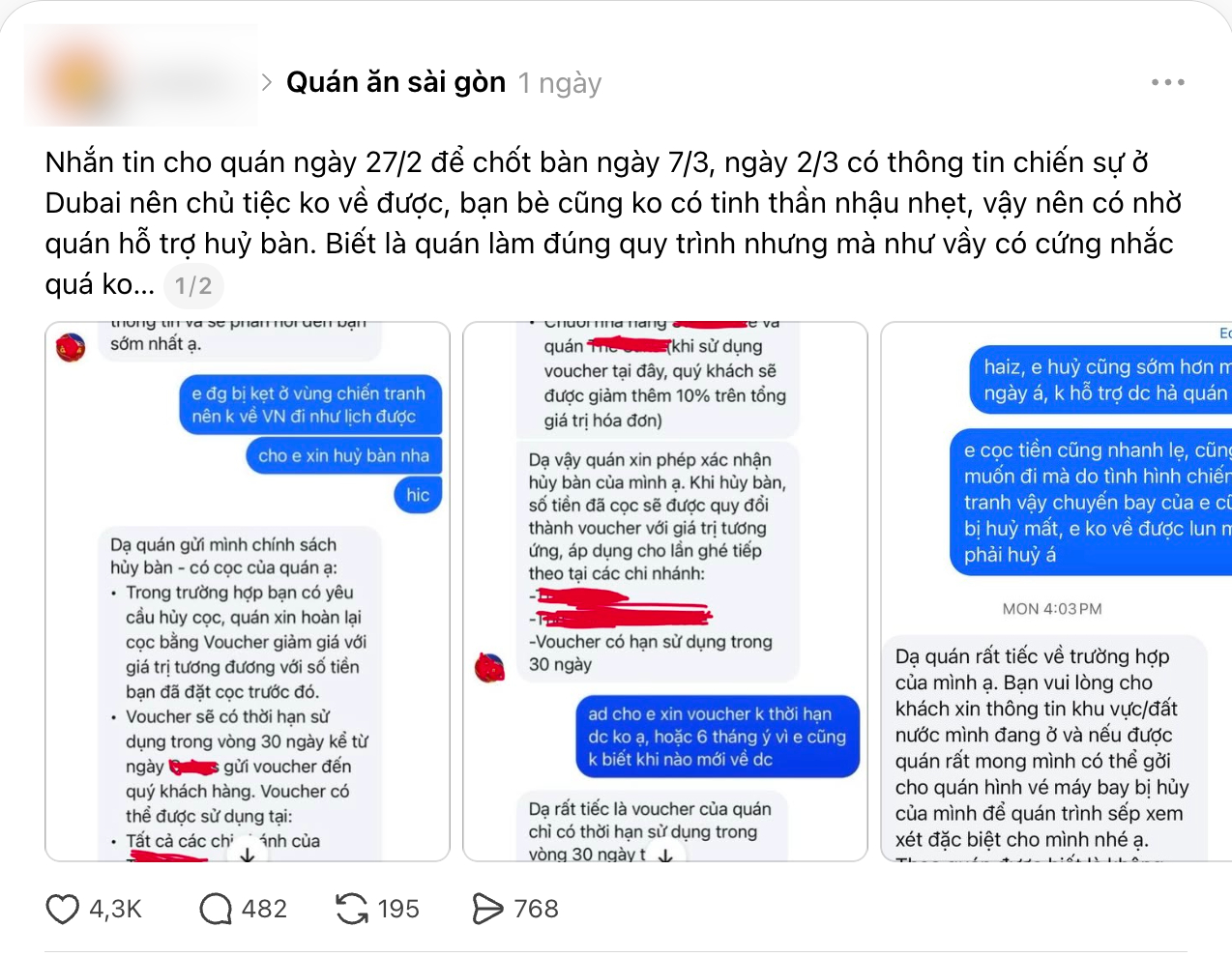 Khách Việt ở Trung Đông xin hủy cọc, quán nhậu TP.HCM lên tiếng 