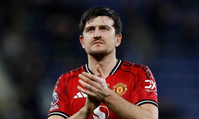 Harry Maguire sau trận Man Utd thắng Everton trên sân Hill Dickinson, thành phố Liverpool, Vương quốc Anh tối 23/2/2026. Ảnh: Reuters