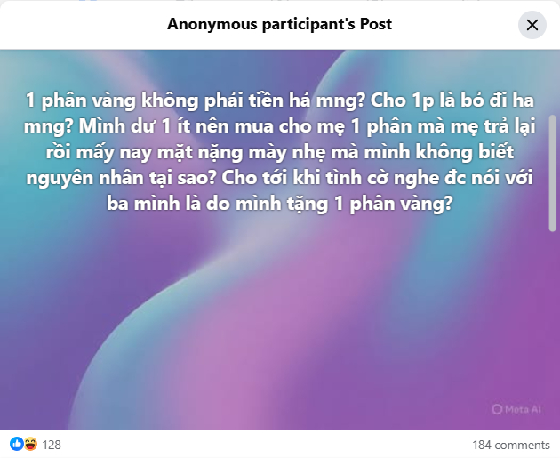Mua vàng tặng mẹ, cô gái gặp phản ứng không ngờ: “Lẽ nào 1 phân vàng không phải là tiền hay sao?”- Ảnh 1.