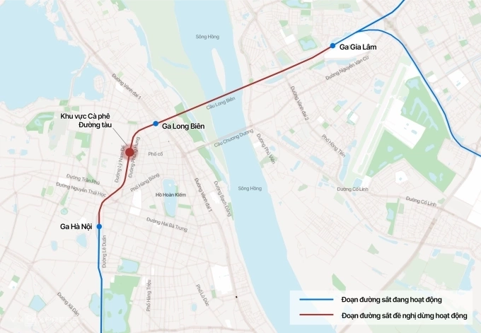 Khu vực phố cà phê đường tàu trên đoạn đường sắt ga Hà Nội - ga Gia Lâm. Đồ họa:Tâm Thảo