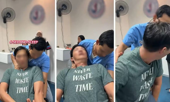 Một người tỉnh lại sau khi thực hiện 'liệu pháp ngủ 6 giây'. Ảnh: Free Malaysia Today