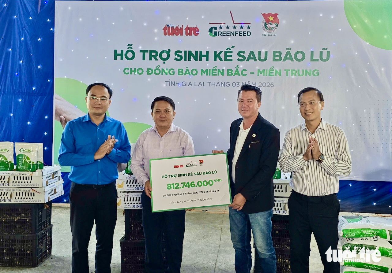 Mất đàn gà sau lũ, người dân Bình Định vui mừng nhận gà giống để tái đàn - Ảnh 1.