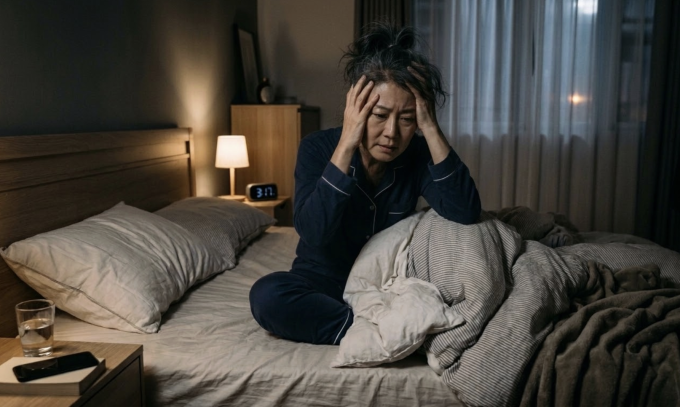 Phụ nữ bước vào giai đoạn trung niên thường mất ngủ mạn tính. Ảnh tạo bởi AI