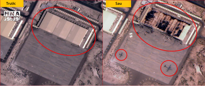 Nhà chứa máy bay được cho là nơi cất phi cơ GlobalEye bị phá hủy trong ảnh công bố hôm 13/3. Ảnh: Nour News