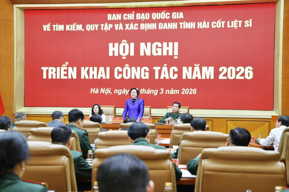 Phó Thủ tướng Phạm Thị Thanh Trà chủ trì Hội nghị triển khai công tác năm 2026 của Ban Chỉ đạo quốc gia về tìm kiếm, quy tập và xác định danh tính hài cốt liệt sĩ. Ảnh: VGP hài cốt liệt sĩ 1.jpg
