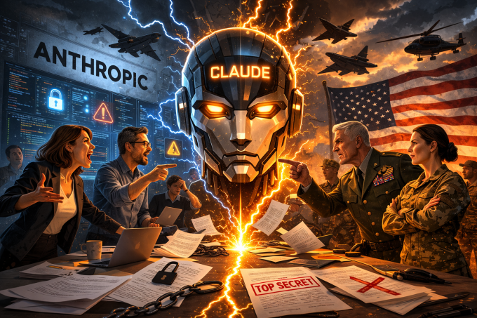 Minh họa về xung đột giữa Anthropic và Bộ Quốc phòng Mỹ. Ảnh: ChatGPT