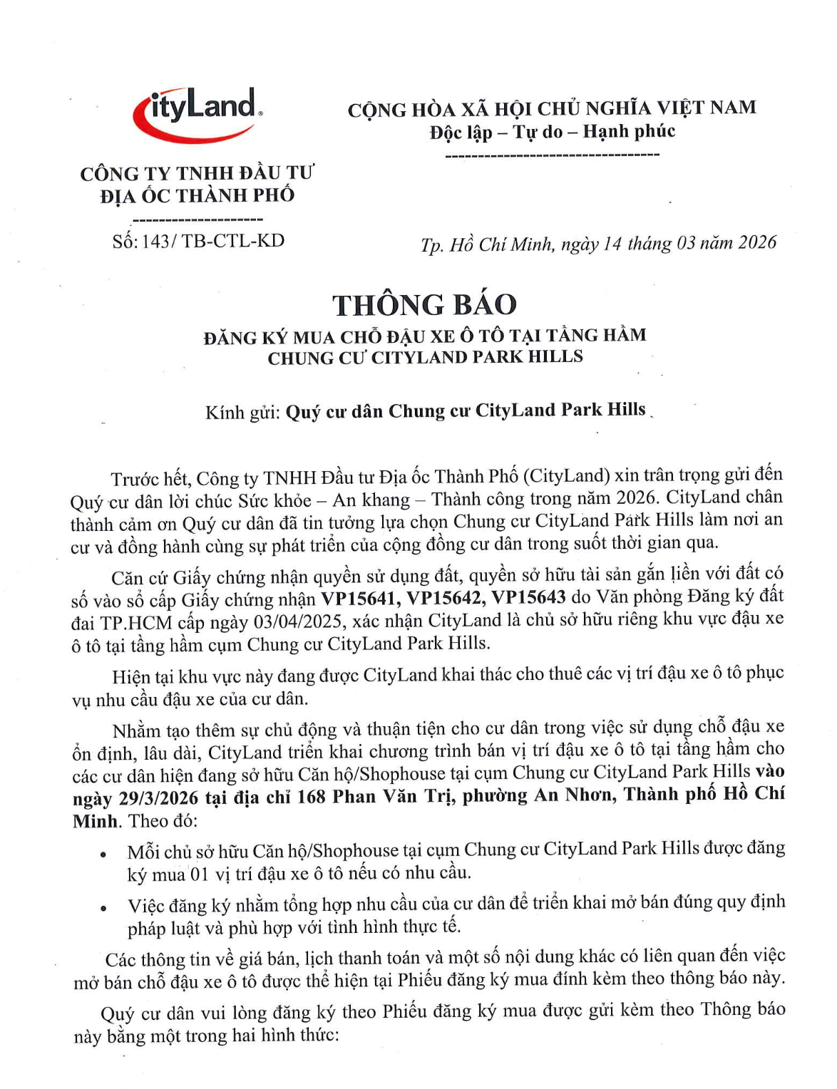 Cư dân TPHCM phản ứng mạnh về việc bán chỗ đậu xe 500 triệu đồng tại CityLand Park Hills - Ảnh 1. Cư dân TPHCM phản ứng mạnh về việc bán chỗ đậu xe 500 triệu đồng tại CityLand Park Hills - Ảnh 1.