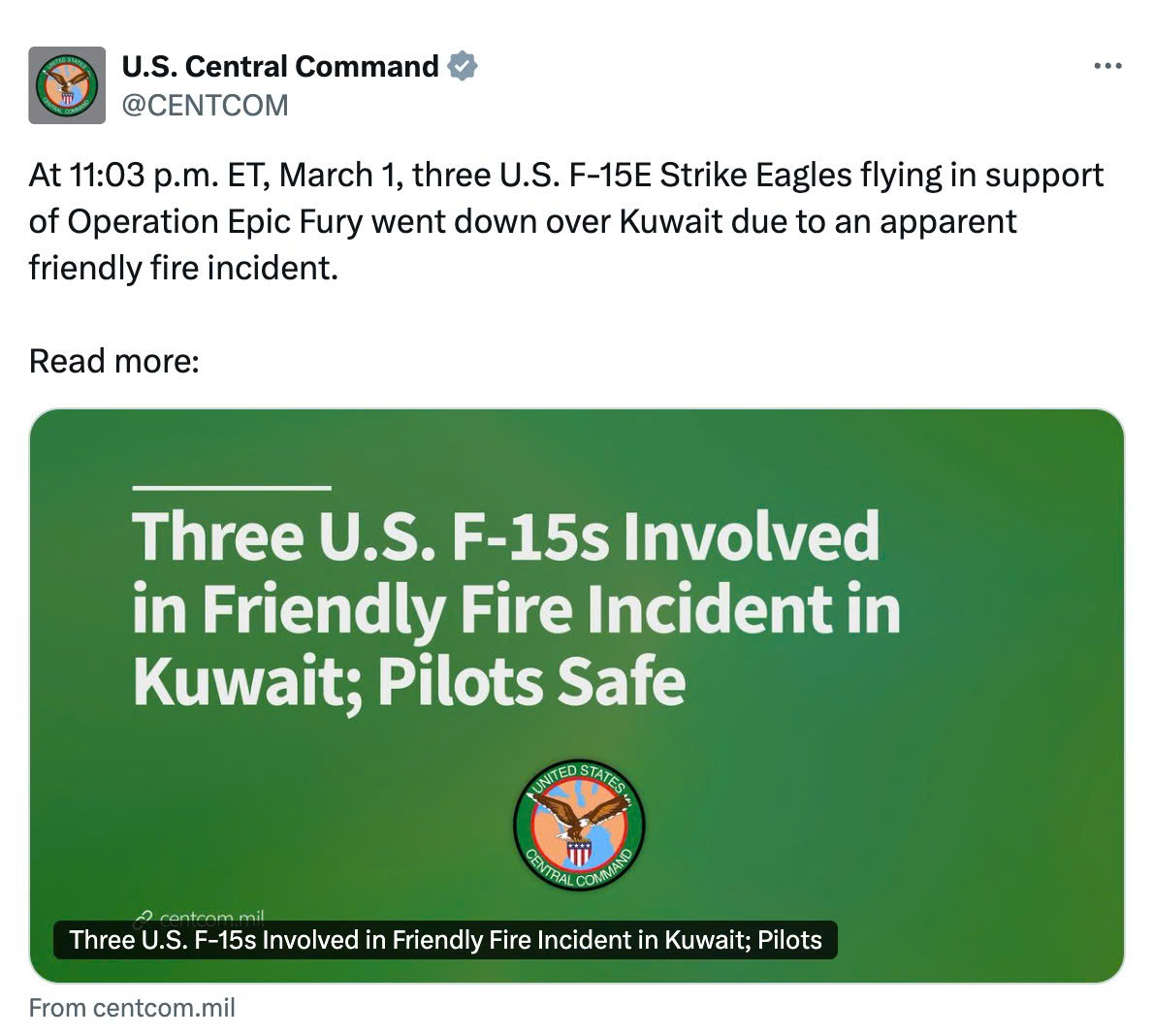 Mỹ xác nhận 3 tiêm kích F-15E rơi ở Kuwait, nghi bị bắn nhầm - Ảnh 1. Iran - Ảnh 1.