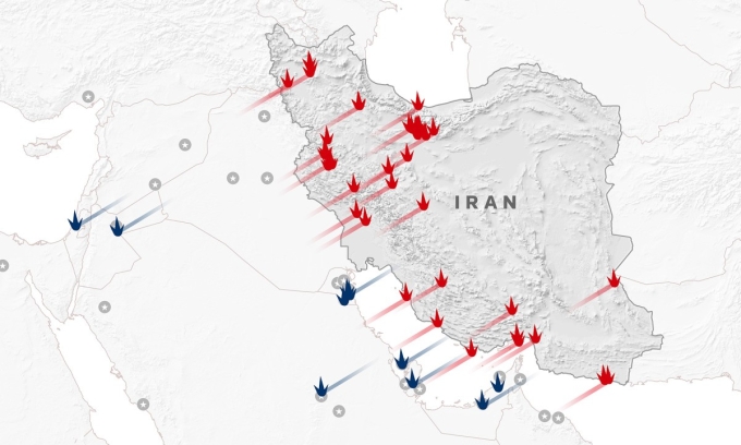 Các địa điểm bị tập kích ở Trung Đông. Bấm vào ảnh để xem chi tiết