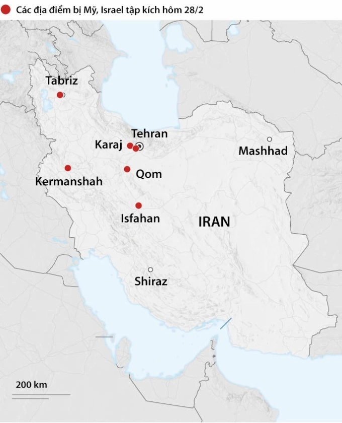 Các địa điểm bị Mỹ - Israel tập kích ở Iran. Đồ họa: CNN
