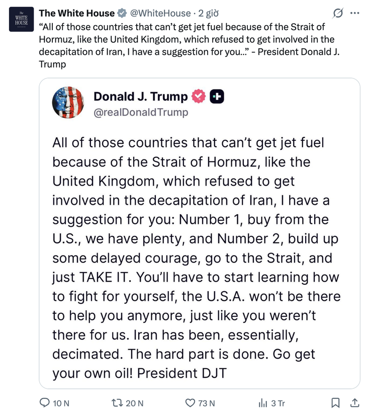 Ông Trump: Nếu muốn có nhiên liệu, các nước hãy tự chiến đấu hoặc mua của Mỹ 2 ông Trump - Ảnh 2.