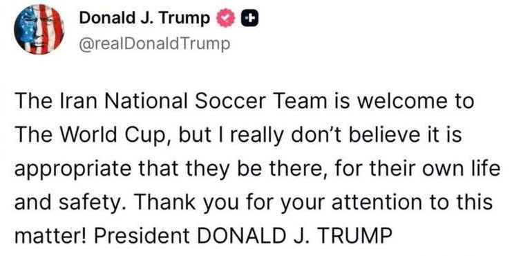 Ông Trump ‘quay xe’, cảnh báo đội tuyển Iran không nên dự World Cup 2026 vì lo ngại không an toàn- Ảnh 1.