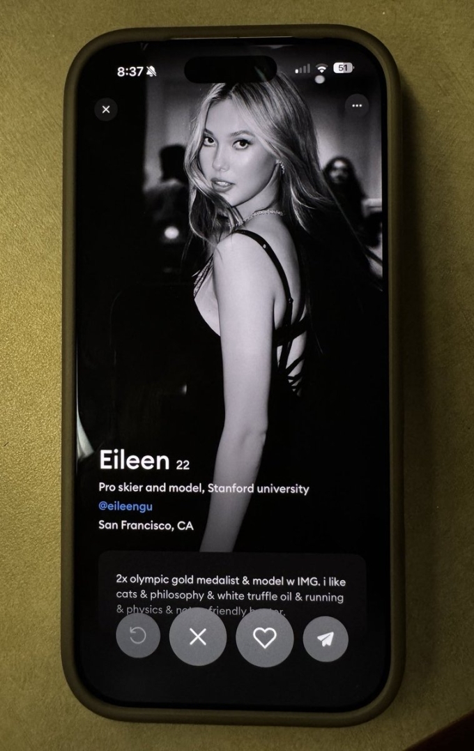 Ảnh chụp màn hình hồ sơ được cho là của Eileen Gu trên Raya. Ảnh: X