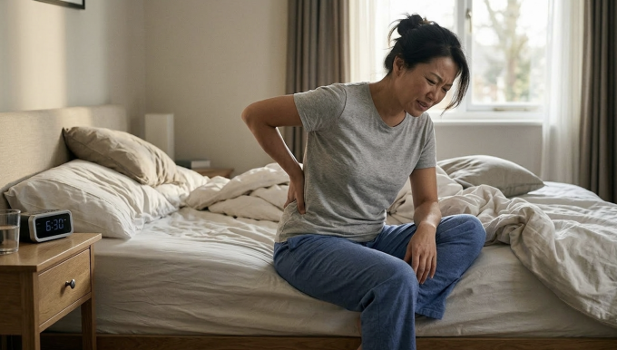 Tư thế ngủ sai hoặc nệm kém chất lượng là nguyên nhân phổ biến gây đau lưng sau khi ngủ dậy. Ảnh minh họa: AI