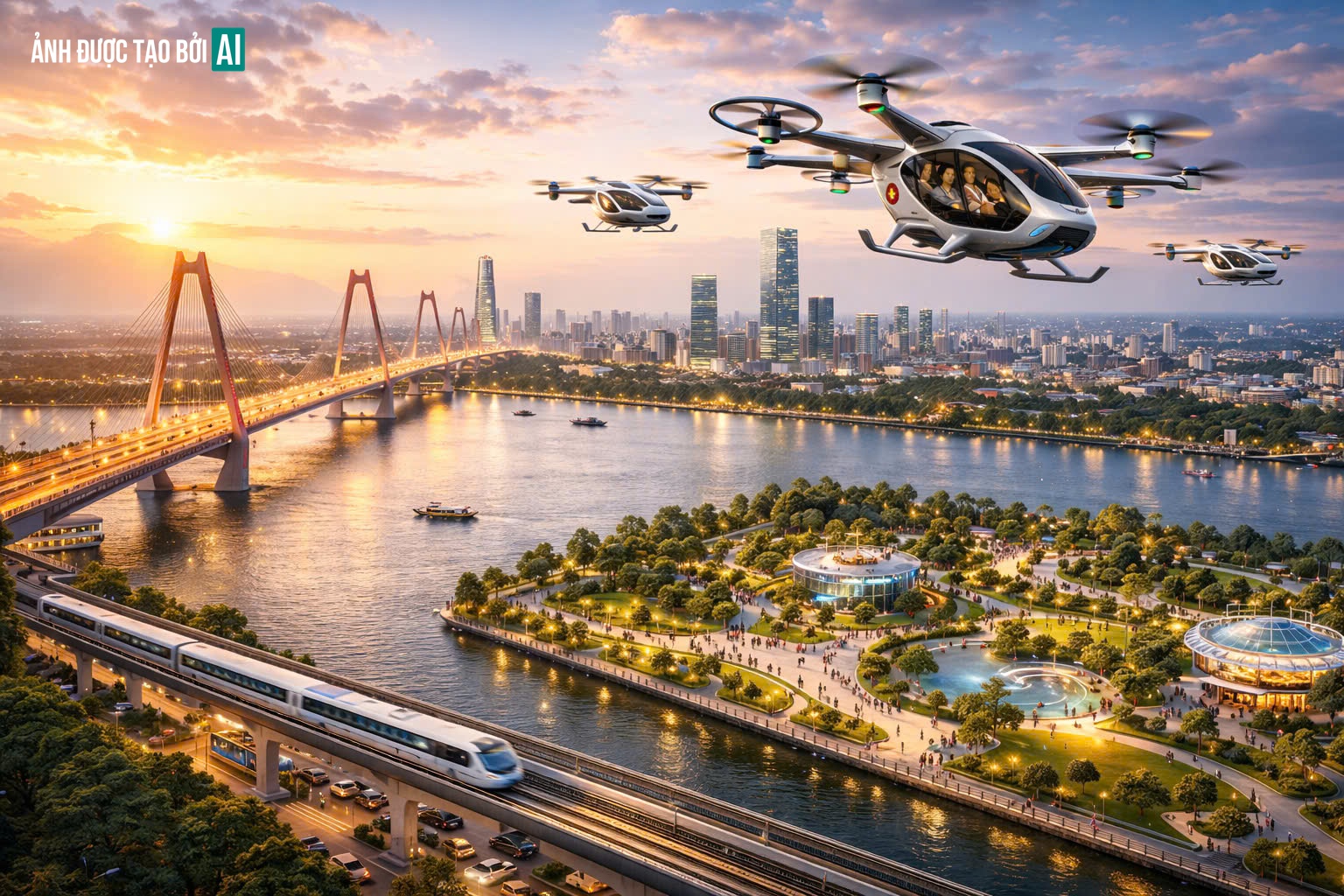 Taxi bay, drone giao hàng xuất hiện ấn tượng trong quy hoạch 100 năm của Hà Nội thế nào?- Ảnh 2.