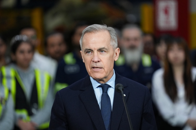 Thủ tướng Canada Mark Carney tại một cuộc họp báo ở Vaughan, bang Ontario  ngày 5/2. Ảnh: AFP