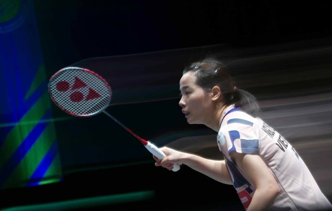 Thùy Linh có trận ra quân vất vả với thắng lợi ngược 2-1 trước Yvonne Li (Đức) tại giải Swiss Open 2026, tối 11/3. Ảnh: Badminton Photo