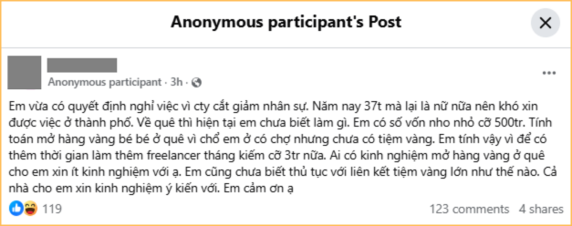 37 tuổi bị đuổi việc, có 500 triệu tiền vốn: Tính mở luôn tiệm vàng!- Ảnh 1.