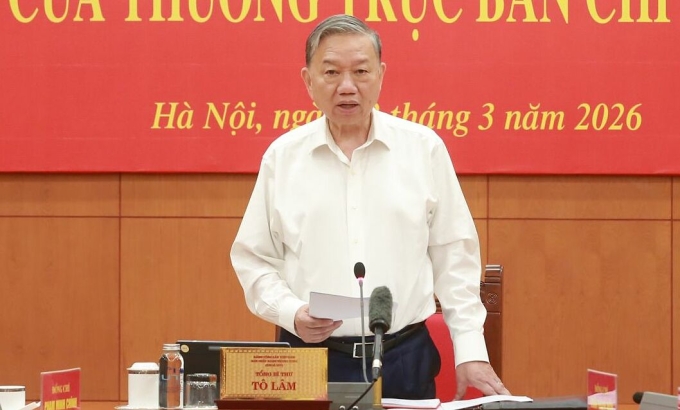 Tổng Bí thư Tô Lâm phát biểu chiều 12/3. Ảnh: Cổng thông tin Đảng Cộng sản