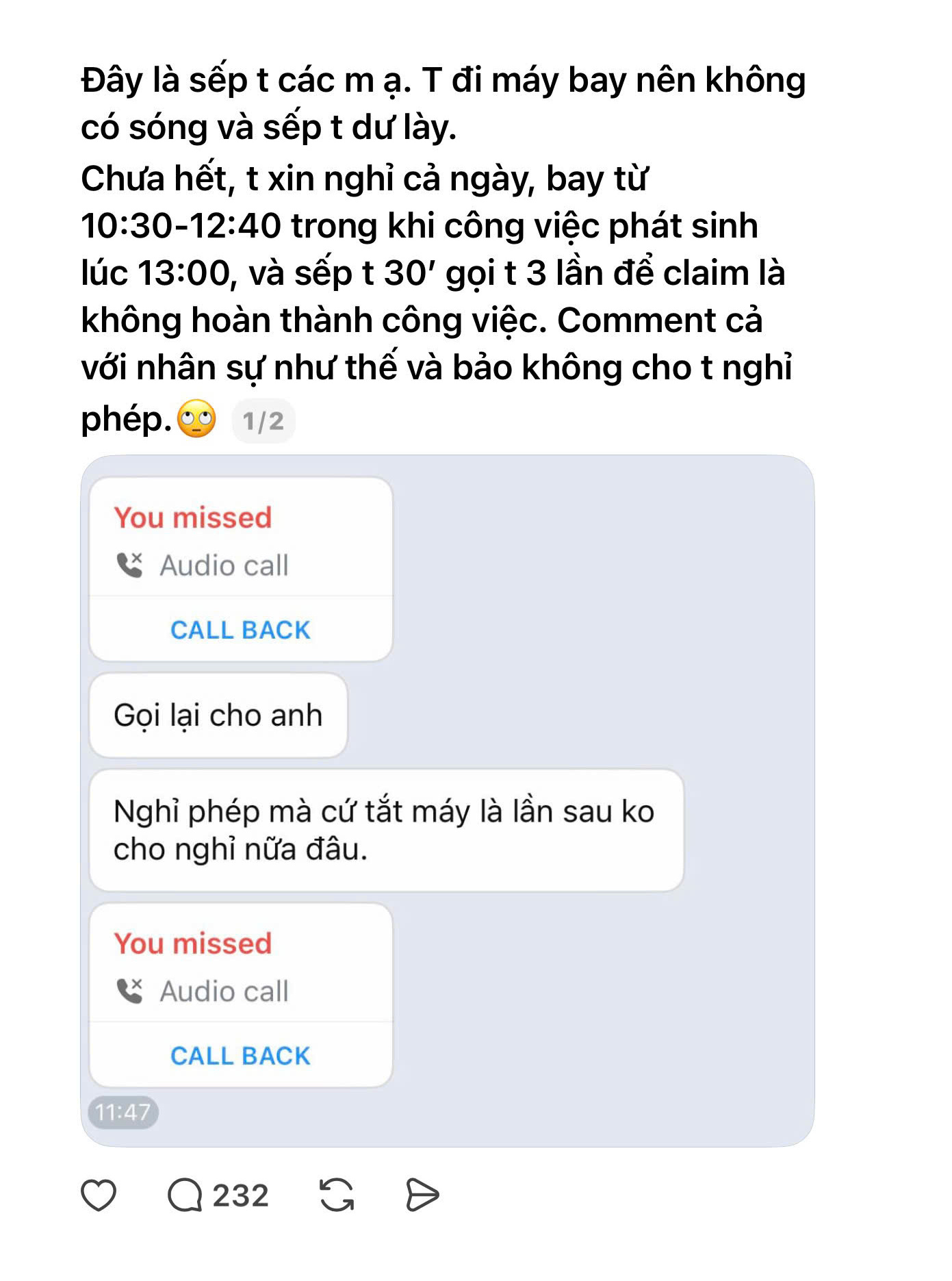 Tranh luận quanh việc đang nghỉ phép nhưng vẫn bị sếp “réo tên” 1 Xin nghỉ phép nhưng vẫn bị sếp “réo tên” gây tranh cãi trên mạng xã hội - Ảnh 1.