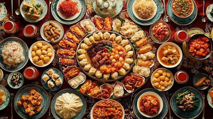 Mâm cỗ tại nhiều nơi ở Trung Quốc luôn được phủ lớp dầu bóng loáng. (Ảnh: Dreamy)