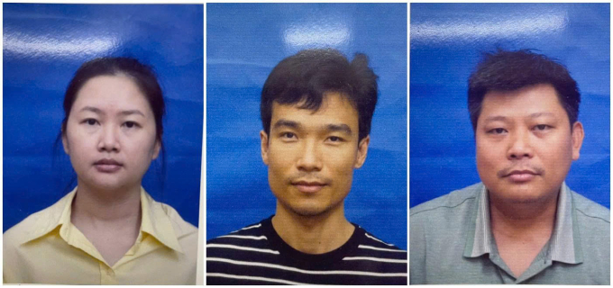 Ngô Thị Thảo, Trần Quang Chiến, và Vương Lê Vĩnh Nhân tại cơ quan điều tra. Ảnh: Bộ Công an