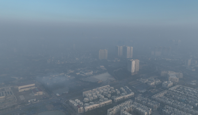 Phường Định Công ô nhiễm không khí nhìn từ trên cao cuối năm 2025. Ảnh: Thanh Hải