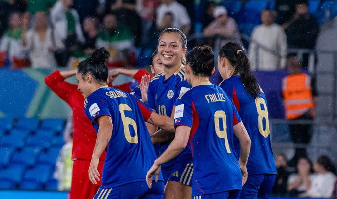 Cầu thủ Philippines mừng chiến thắng Iran 2-0 ở lượt cuối bảng A Asian Cup nữ 2026 vào ngày 8/3/2026. Ảnh: PWNFT