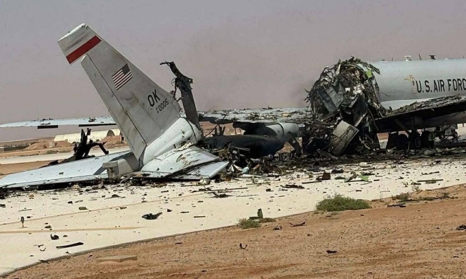 Hình ảnh được cho là chiếc E-3 Sentry sau đòn tấn công của Iran hôm 26/3. Ảnh: X/ OSINTdefender