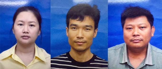 Ngô Thị Thảo, Trần Quang Chiến, và Vương Lê Vĩnh Nhân tại cơ quan điều tra. Ảnh: Bộ Công an