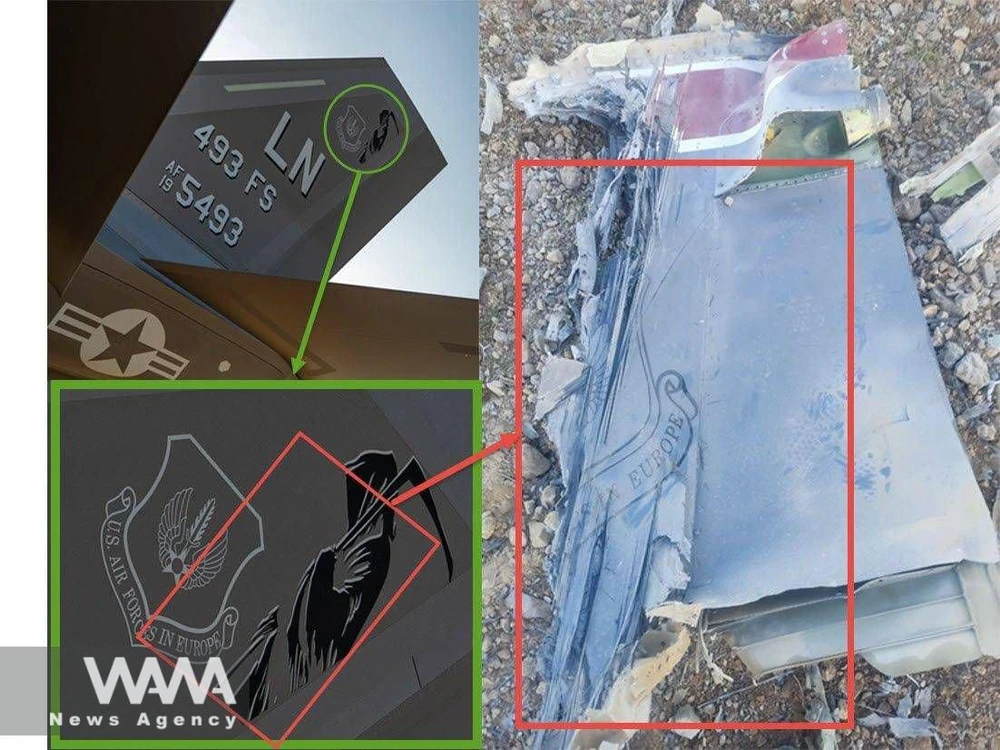 Hình ảnh được cho là mảnh vỡ của tiêm kích F-35 Mỹ khi bị Iran tấn công. Ảnh: WANA Hình ảnh được cho là mảnh vỡ của tiêm kích F-35 Mỹ khi bị Iran tấn công. Ảnh: WANA