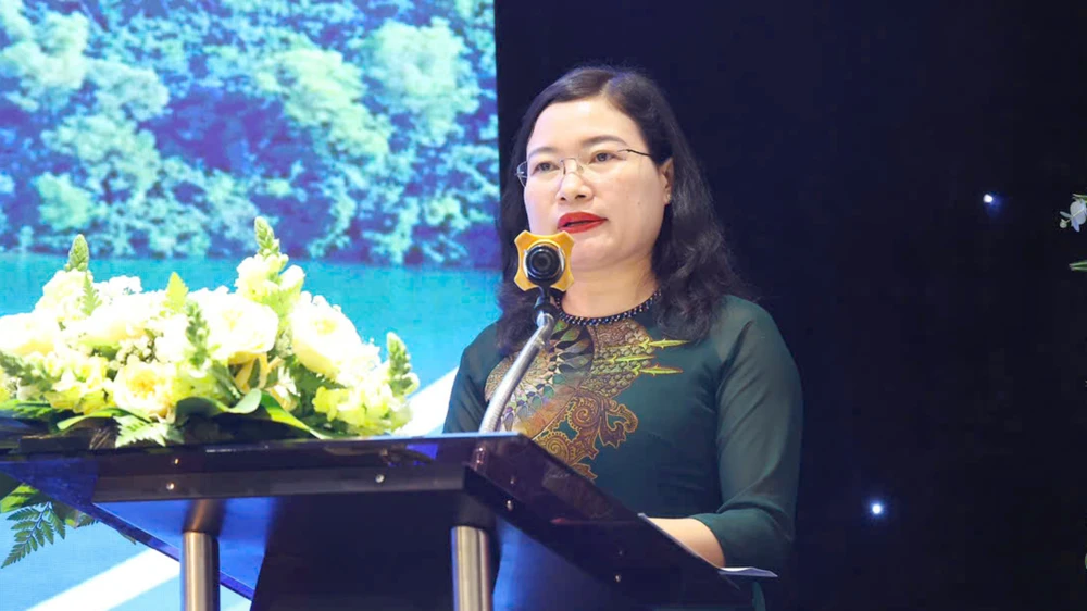 Bà Nguyễn Thị Nguyệt- Phó Chủ tịch UBND tỉnh Hà Tĩnh phát biểu tại Hội nghị. Lien-Ket-Vung.jpg