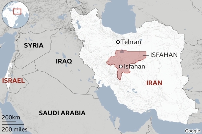 Vị trí thành phố Isfahan của Iran. Đồ họa: BBC