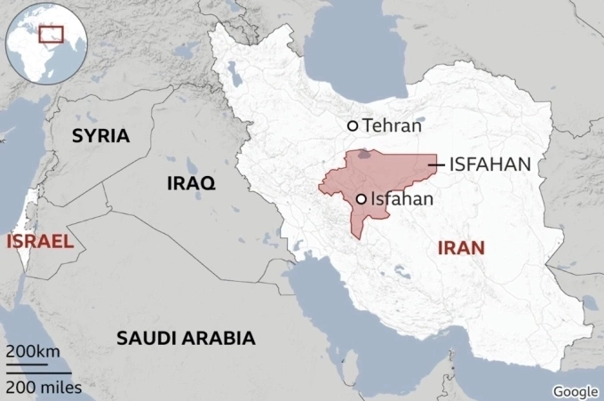 Vị trí thành phố Isfahan của Iran. Đồ họa: BBC