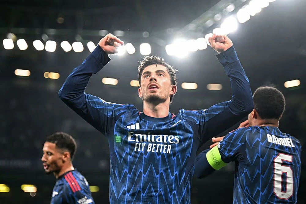 Havertz ghi bàn duy nhất trận ở phút cuối cùng giúp Arsenal thắng Sporting 1-0 ngay trên sân khách. ẢNH: MIRROR/GETTY mu-Havertz.jpg