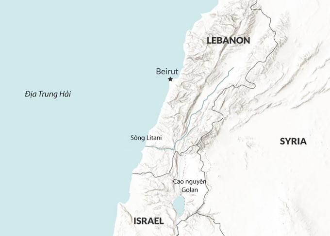 Vị trí sông Litani. Đồ họa: RANE