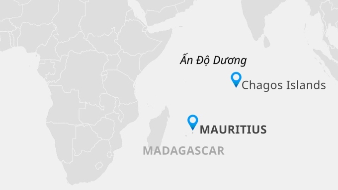 Vị trí quần đảo Chagos và Mauritius ở Ấn Độ Dương. Đồ họa: DW