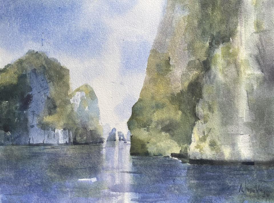 Vịnh Hạ Long có gần 2000 hòn đảo - tranh của KTS Nguyễn Khánh Vũ