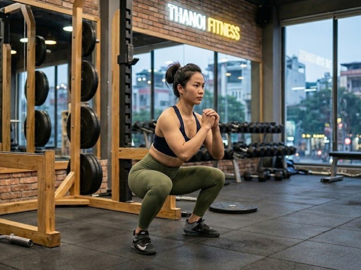 Squat là bài tập nền tảng, huy động các nhóm cơ lớn như cơ đùi trước, đùi sau, mông và cơ lõi.