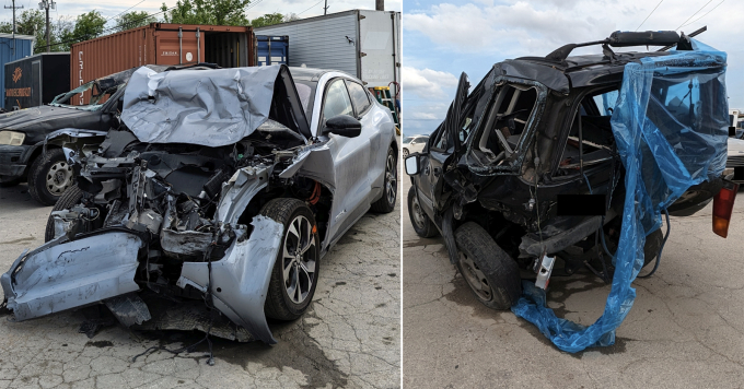 Chiếc Ford Mach-E (trái) và xe Honda CR-V trong tai nạn chết người vào tháng 2/2024. Ảnh: NTSB