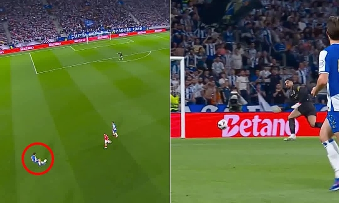 Cú đá phản lưới của Martim Fernandes trong trận Porto hòa Nottingham trên sân Dragao, thành phố Porto, Bồ Đào Nha, lượt đi tứ kết Europa League tối 9/4/2026. Ảnh: chụp màn hình