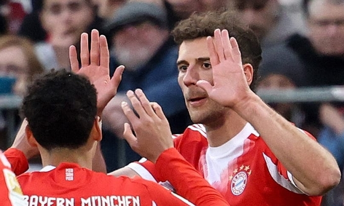 Goretzka mừng bàn thắng trong trận Bayern hạ St Pauli trên sân Millerntor, thành phố Hamburg, Đức ngày 11/4/2026. Ảnh: Reuters