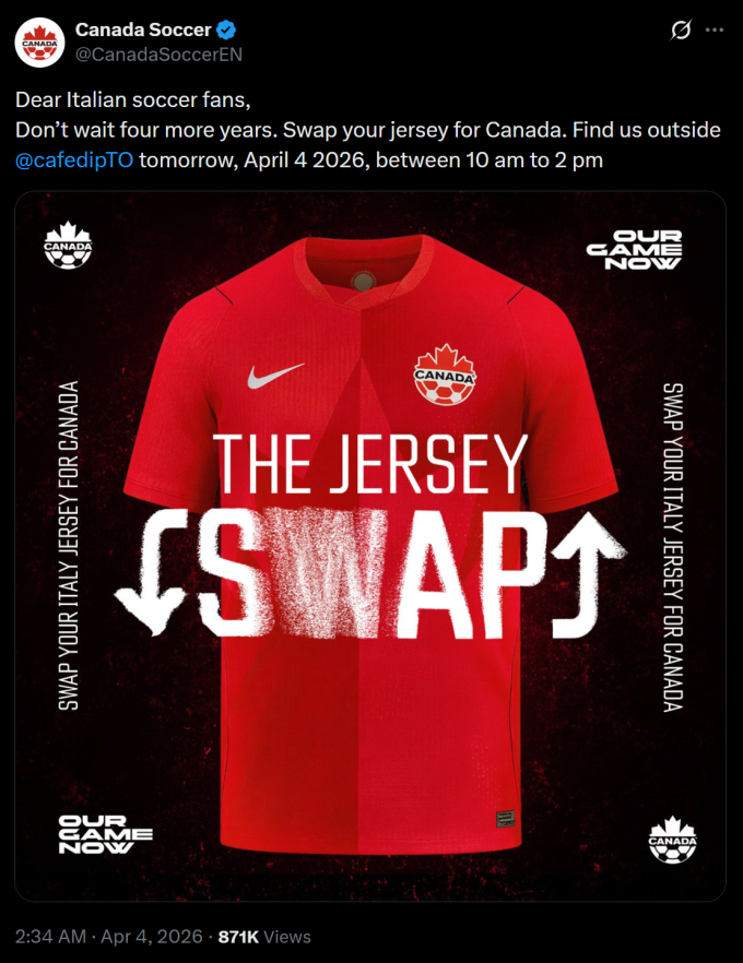 Bài đăng trên mạng xã hội X của LĐBĐ Canada hôm 4/4. Ảnh chụp màn hình