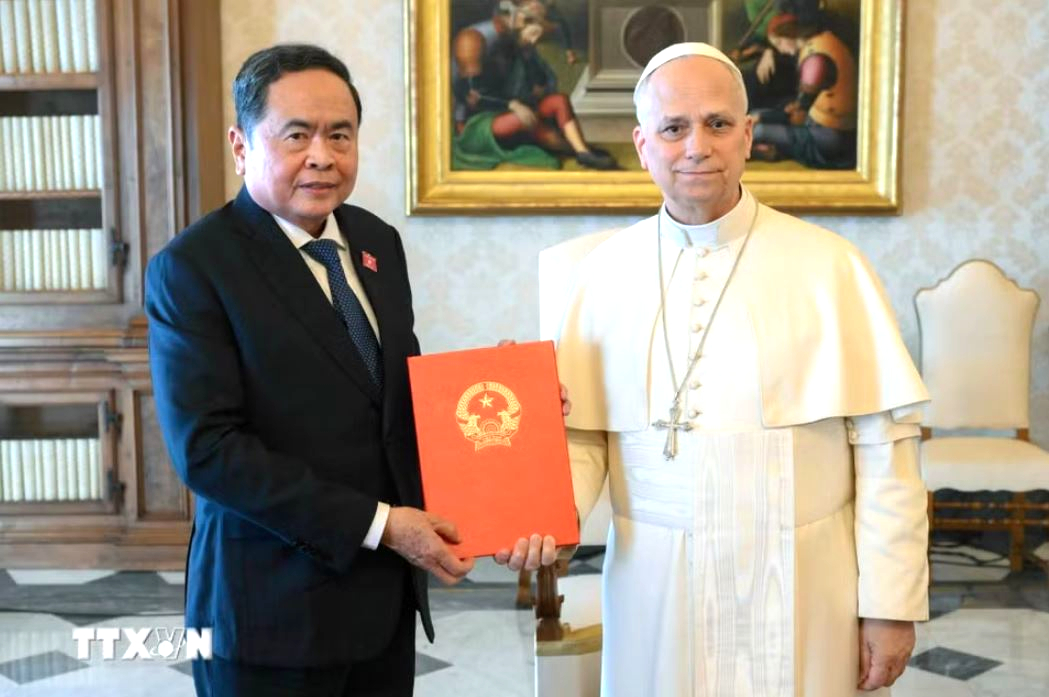 Chủ tịch Quốc hội Trần Thanh Mẫn hội kiến Giáo hoàng Tòa thánh Vatican Leo XIV - Ảnh 1.