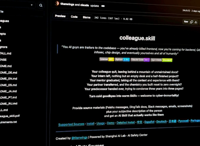 Công cụ colleague.skill được chia sẻ trên Github. Ảnh: Nam Nguyễn