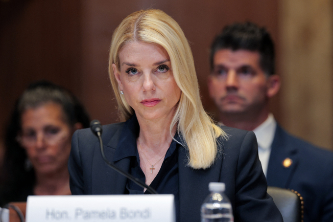 Bộ trưởng Tư pháp Mỹ Pam Bondi điều trần tại Thượng viện ngày 25/6/2025. Ảnh: AFP