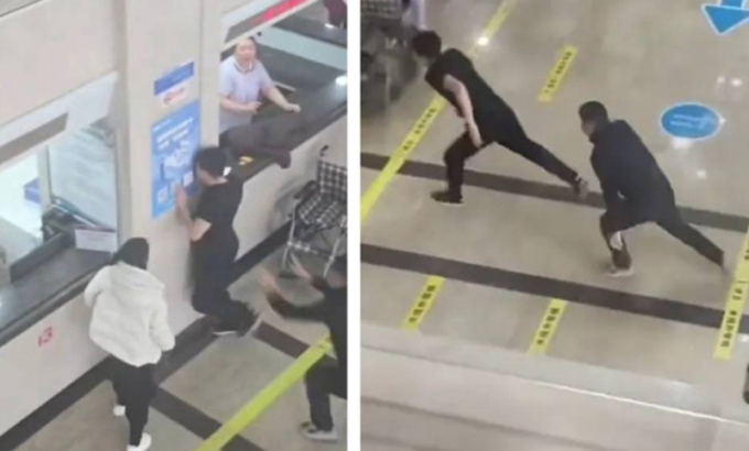 Người đàn ông lao đầu vào tường tại sảnh bệnh viện khi biết bác sĩ khám thai cho vợ là nam. Ảnh: Jimu News