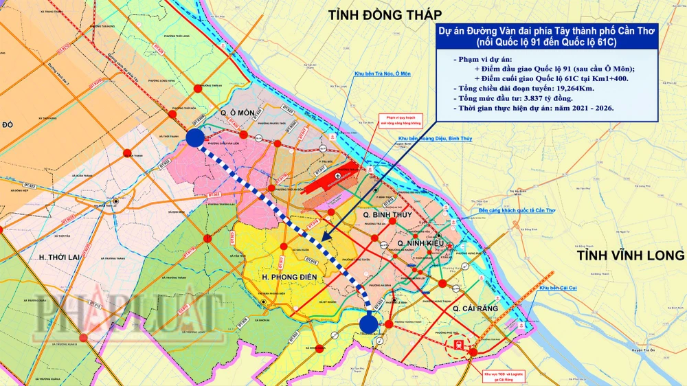 Đường vành đai phía Tây TP Cần Thơ có tổng chiều dài hơn 19km, điểm đầu tại Quốc lộ 91, điểm cuối tại Quốc lộ 61C. duong-vanh-dai-phia-tay-tp-can-tho.jpg
